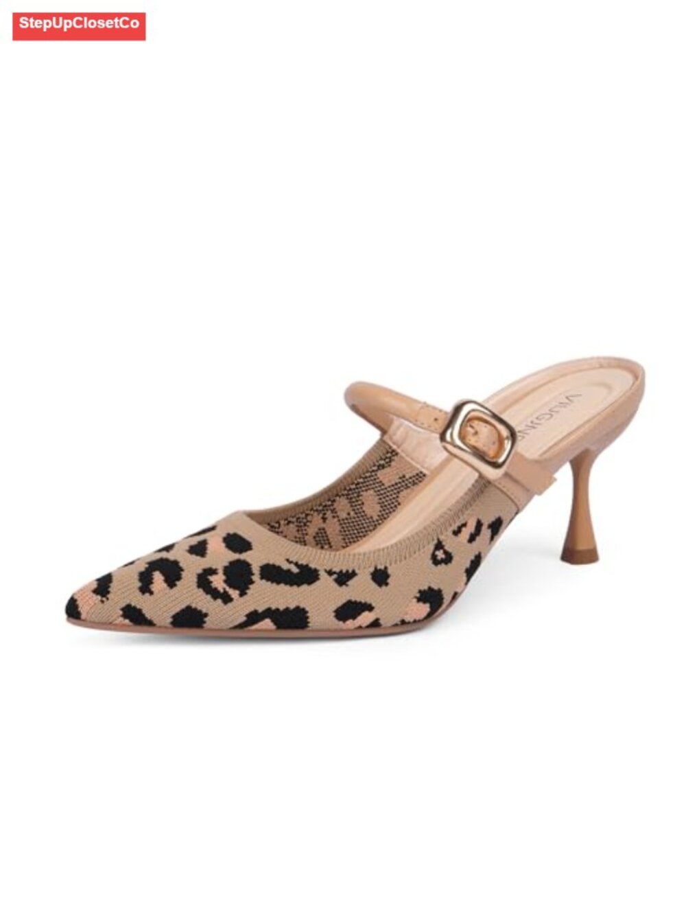 Closed Toe Kitten Heel Mules for Women with Adjustable Buckle Strap